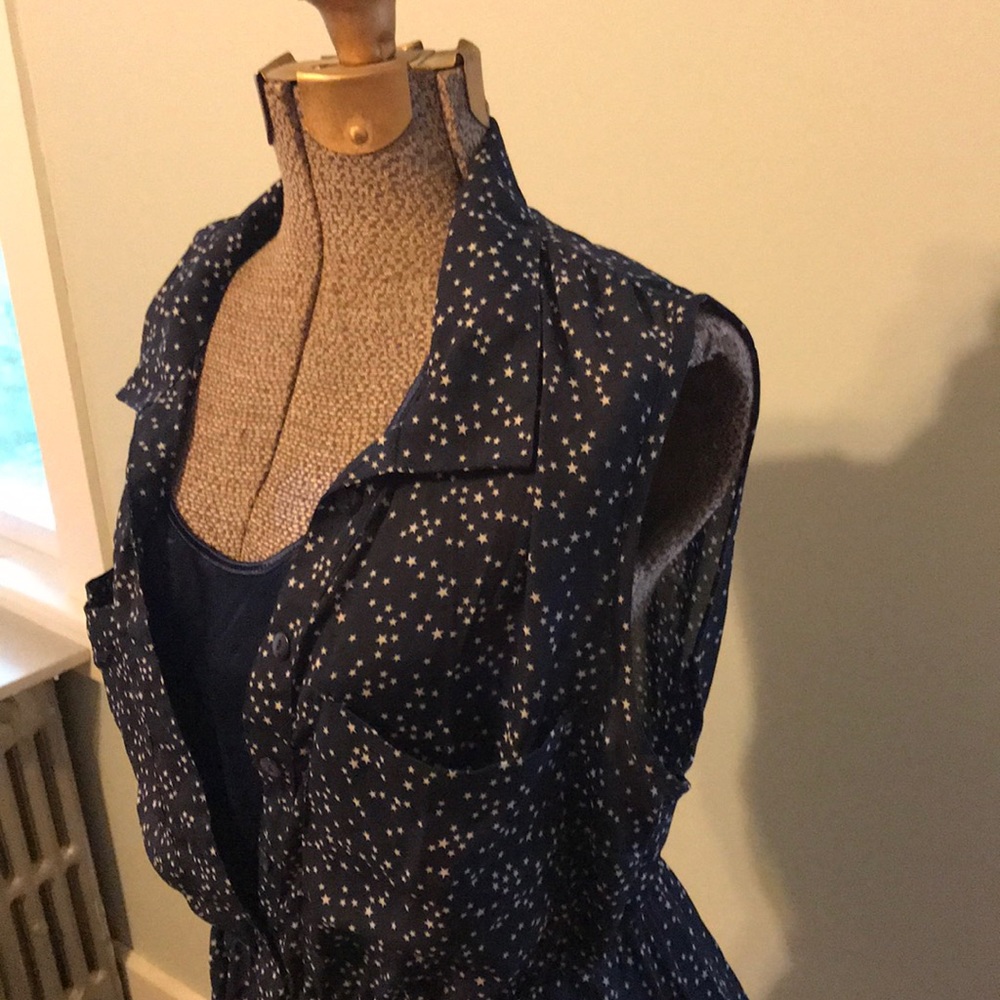 Starry Night Sky pattern short dress w/ silk liner
